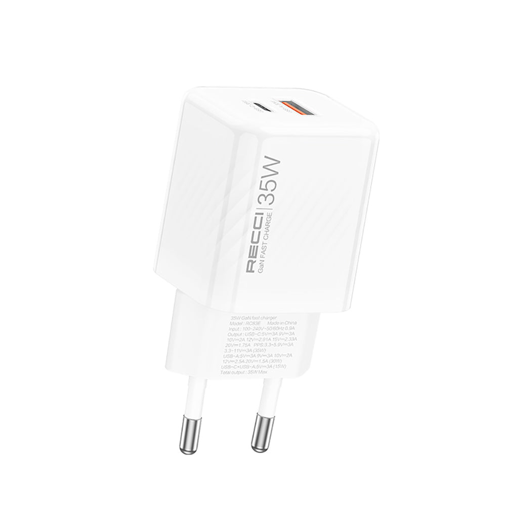 Recci RC83E Type-C PD & USB-A GaN Teknolojili QC3.0 Hızlı Şarj Başlığı 35W Recci RC83E Type-C PD & USB-A GaN Teknolojili QC3.0 Hızlı Şarj Başlığı 35W
